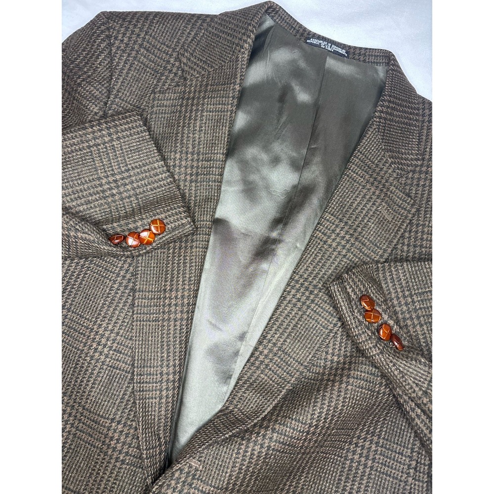 Woolrich Brown Plaid Wool Blazer Tweed Mens 42R Two Button Sport Coat Jacket